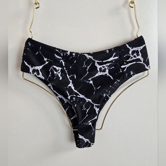 Zaful Marble Print Bikini Set Bandea Top High Waist Cheeky Bottoms Sz M … - Picture 5 of 7